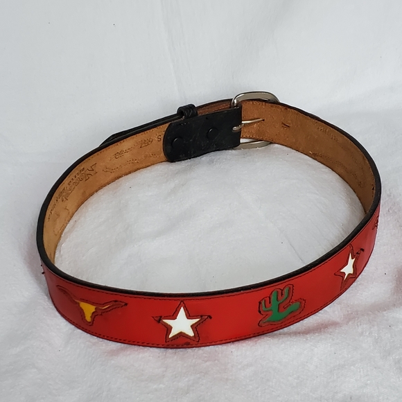 Western Red Leather Belt w/Handmade Details 30" - Picture 6 of 8